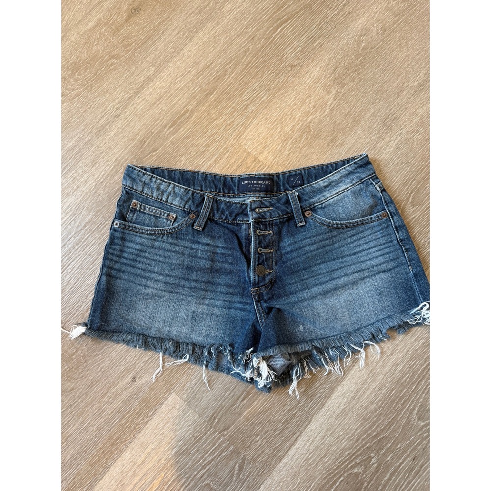 Lucky Brand Denim Cut Off Shorts Medium Wash Frayed Hem Button Fly Size 6 28